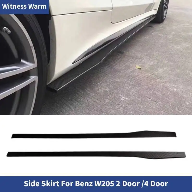 ABS Black Carbon Look Side Skirts Extensions Lip for Mercedes Benz C-class W205 C205 C63 2 door 4 door 2015-2021