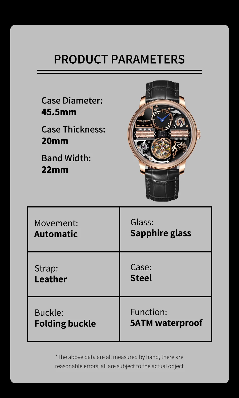 PINDU تصميم جديد للرجال ساعة ميكانيكية صندوق تشغيل الموسيقى الهاتفي الياقوت الزجاج 50ATM يوميا مقاوم للماء + ضوء مضيء