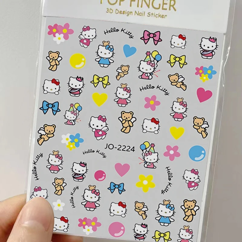 Miniso Kawaii 3D Cartoon Hello Kitty Nail Stickers Anime Kuromi Stickers For Nails Nail Art Supplies My Melody Nail Accessories