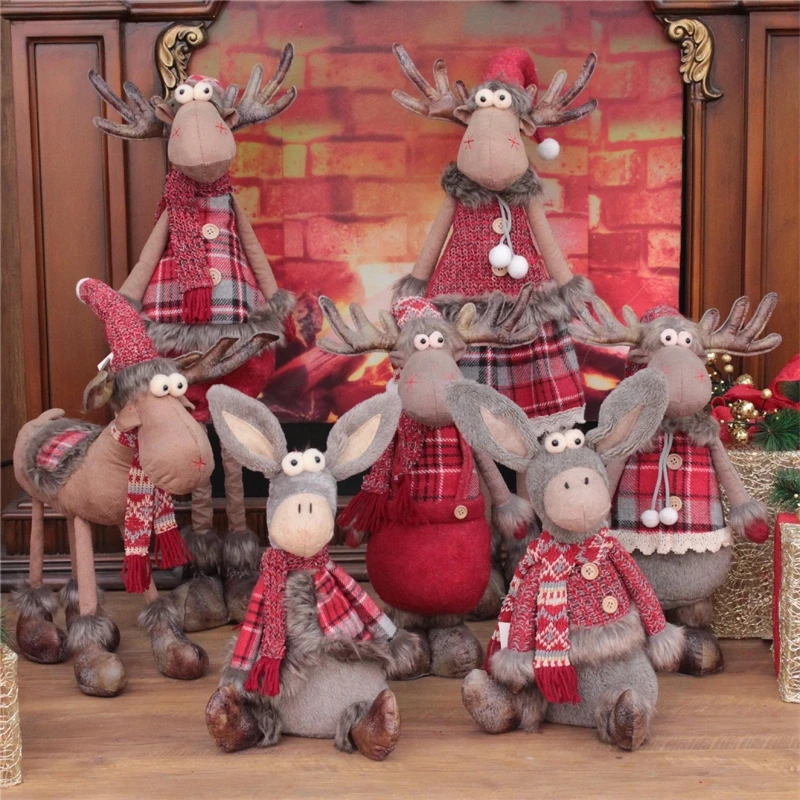 

Red Fabric Telescopic Standing Reindeer Plush For Christmas Table Mantel Centerpiece Display Holiday Gift For Kids And Couples