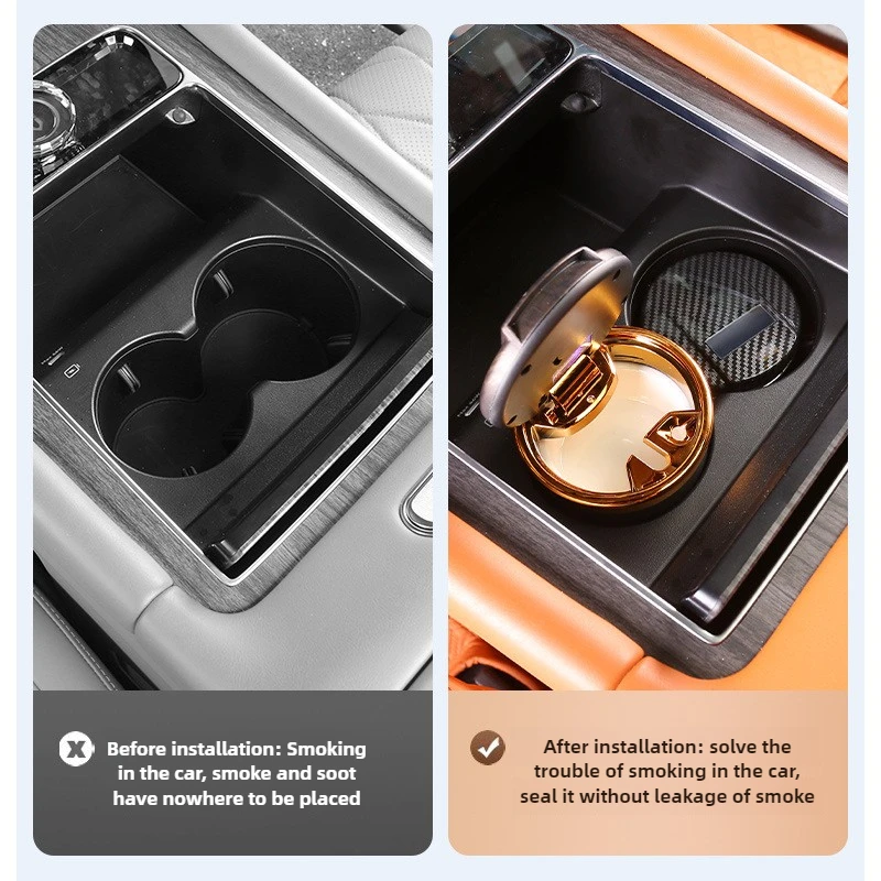 Car Ashtray with Cover Car LED with Light Multi-functional Carbon Fiber Wood Grain Seal For Huawei AITO M9