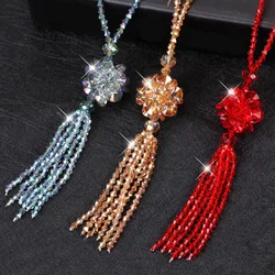 Korean Crystal Bead Long Necklace Women Autumn Winter Joker Sweater Chain Fashion 2024 Kpop Tassel Pendant Neck Decoration