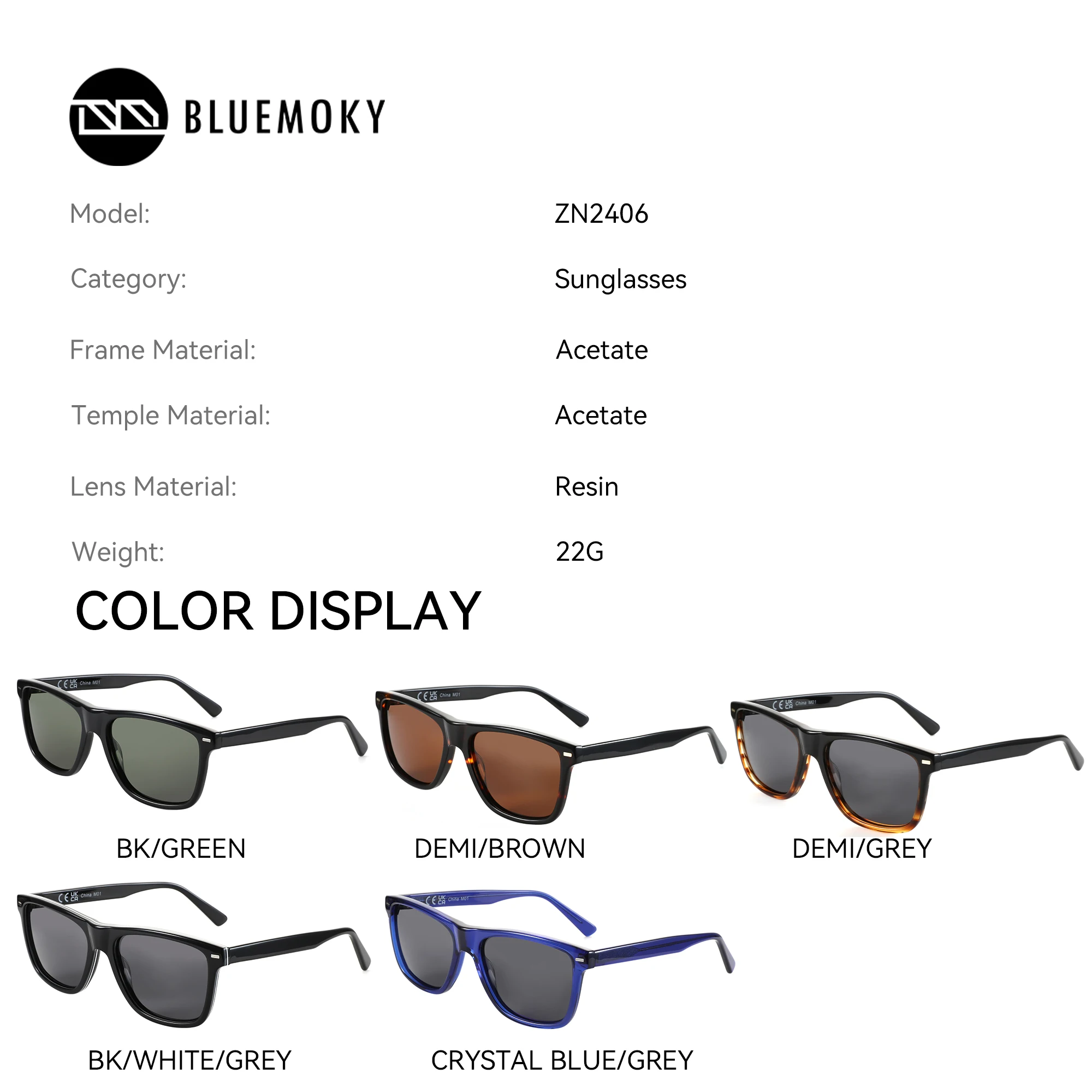 BLUEMOKY 2025 Retro Square Sunglasses for Men Polarized UV400 Protection Fashion Outdoor Driving Lightweight