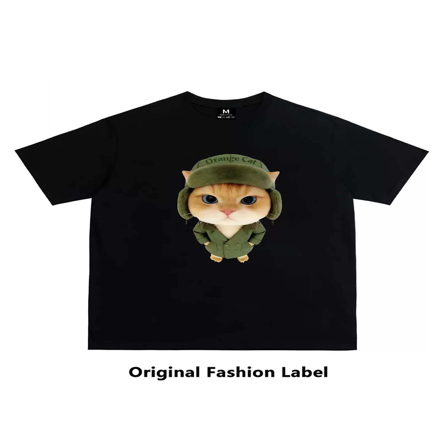 Unisex Heavyweight T-Shirt – American-Style Trendy Niche Design with Playful Orange Cat Graphic (Versatile Couple's Tee)