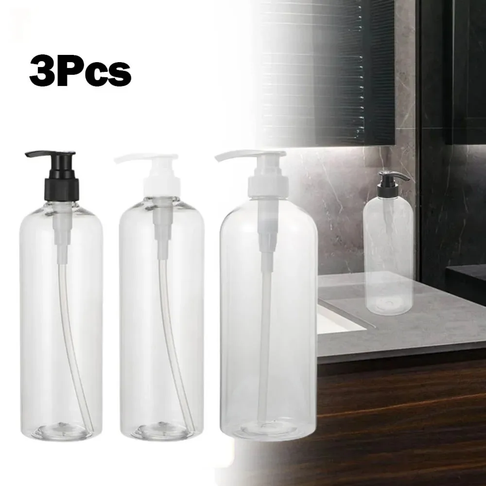 3pcs 500ml  Bathroom Home Bottles Soap Dispenser Shower Storage Transparent Container Cream Gel Holder Lotion Pump Empty Bottles