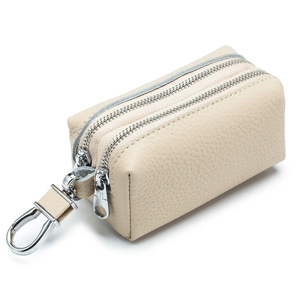 Couro macio Double-Layers Coin Purse para senhoras, Zipper Saco De Armazenamento, titular do cartão, presente da mãe, novo