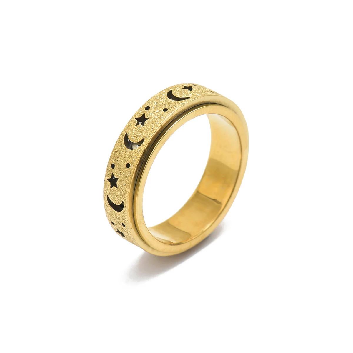 Lxalry Anello Spinner Moon and Star placcato oro 18 carati - Anello Fidget anti-ansia per uomo e donna, regolabile, impermeabile, ipoalle