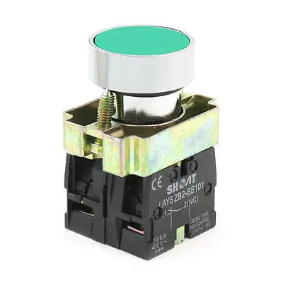 AC 400V 10(6)A 1NO 1NC DPST Momentary Green Flat Round Push Button Switch