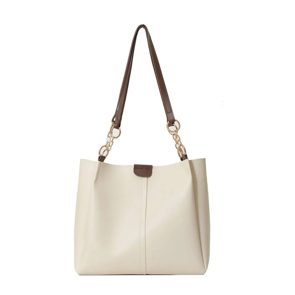 

Solid Color PU Tote Bag Anti-splash Water Magnetic Button Women Shoulder Pouch Lightweight Alloy Chain