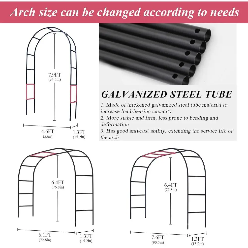 Sturdy Garden Arch Trellis - 4.6ft Wide x 7.9ft High or 7.6ft Wide x 6.4ft High - Ideal for Climbing Plants, Garden Decor, and S