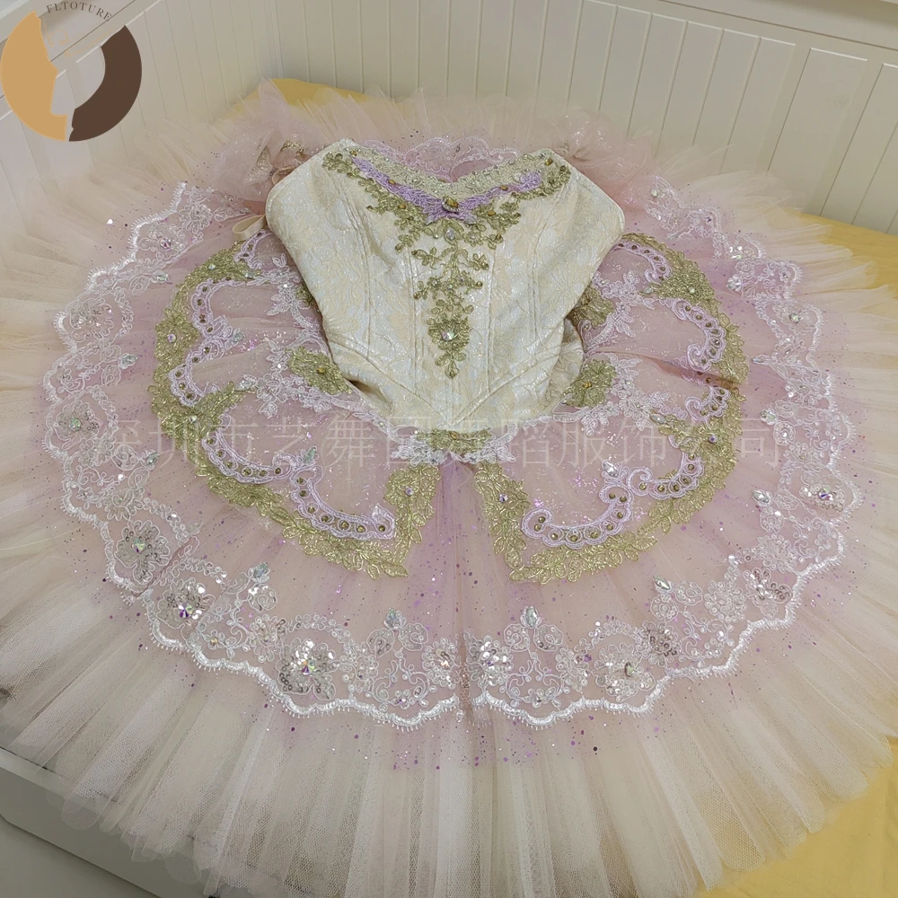 

FLTOTURE YN2055 Beautiful Professional 10 Layers Pink Platter Pancake Tutu for Ballet Variation The fairy of Dolls Competition