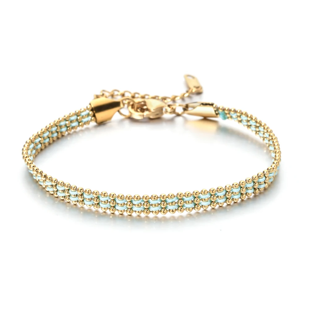 Image of Neue Edelstahl-Kette Glücksbringer Goldfarben Geflochtenes Rotes Seil Armbänder für Frauen Retro Mode Exquisites Handaccessoire
