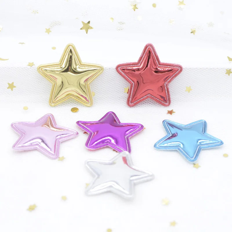 20Pcs/lot 35mm PU Fabric Patches Padded Star Shape Felt Garment Appliques for Hair Hat Decor Giftbox Cake Topper Ornament