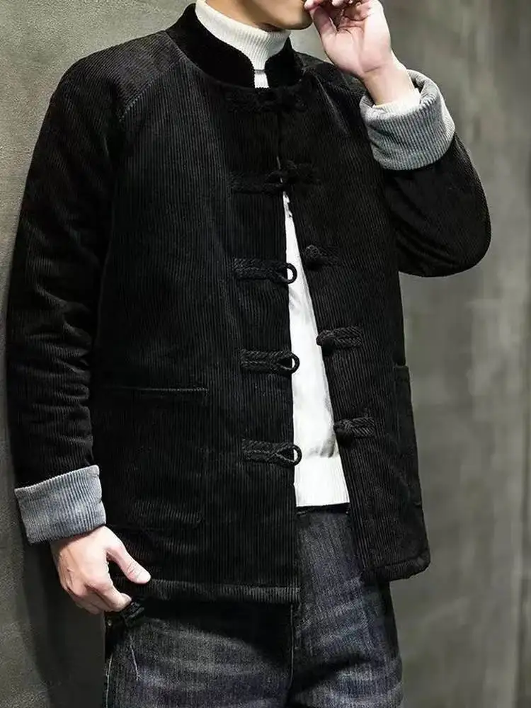 

Мужское демисезонное пальто из вельвета Thiened Fce, молодежное, на пуговицах, в китайском стиле, теплое, длинное