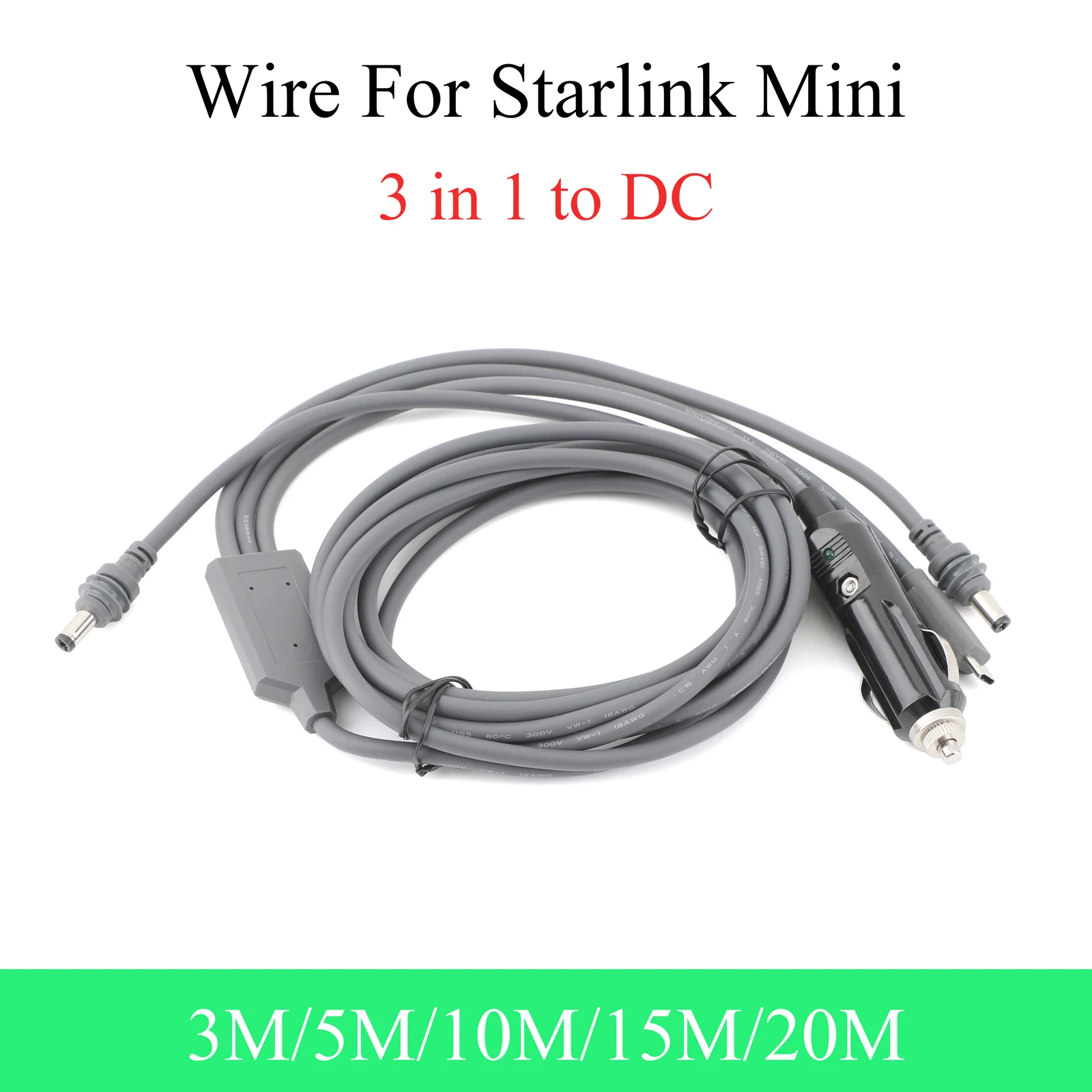 For Starlink Mini 3 in 1 Car Charger/Type-C/DC to Mini DC Power Cable for Starlink Mini