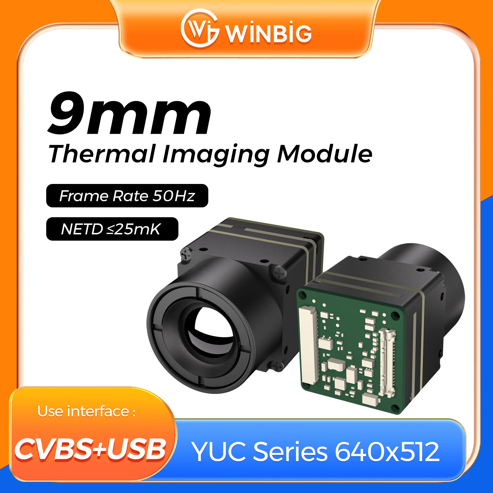 YUC640 Series  Uncooled Thermal Imaging Camera 640×512 9MM 12μm Support Multi Interface USB/CVBS/RS232 Thermal Camera  Module