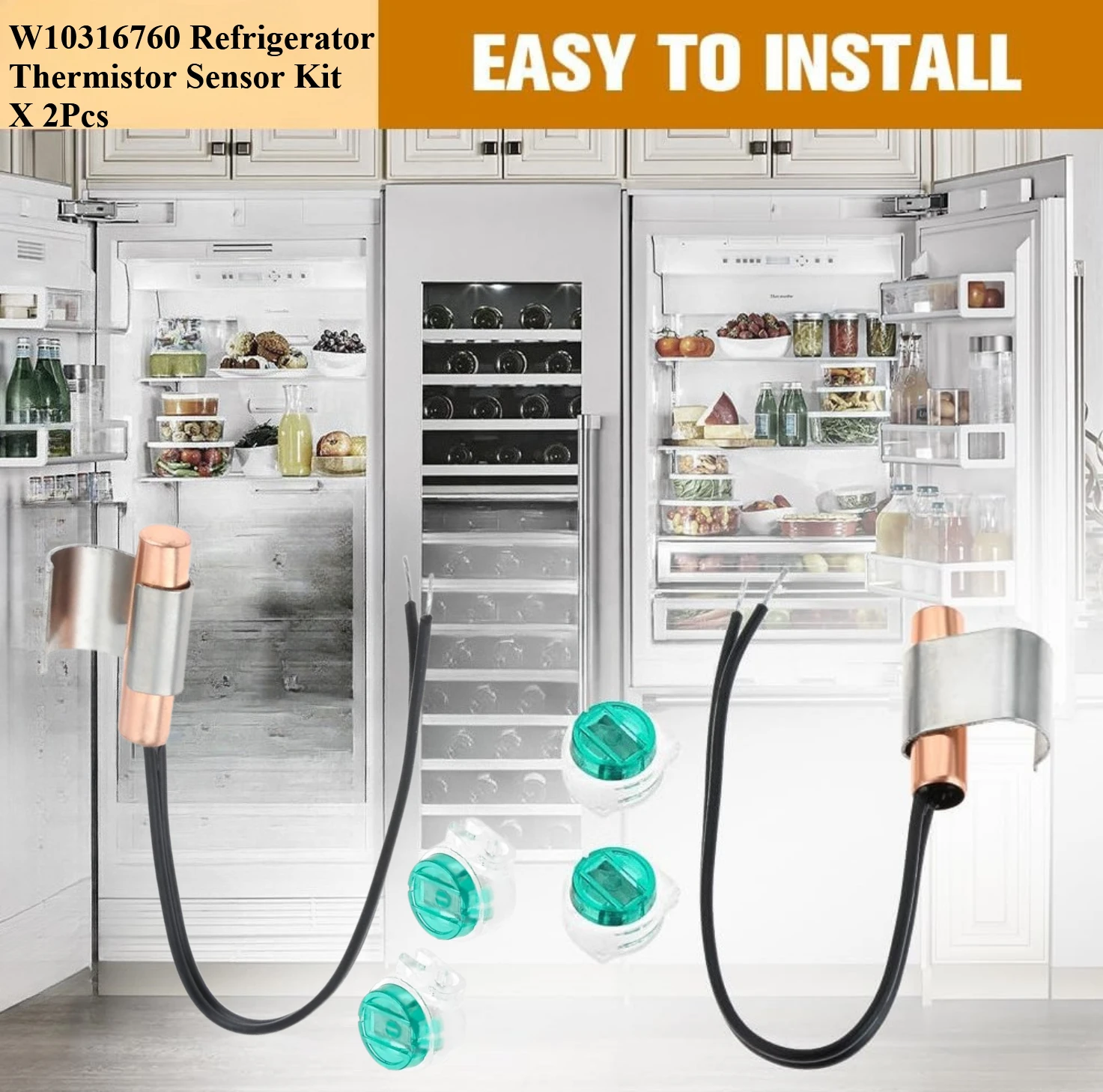 Kit de Sensor termistor de refrigerador, 2 uds., para Whirlpool Sears Kenmore Kitchenaid AP4538142 PS2580944 W10323459 12791417 WP10316760