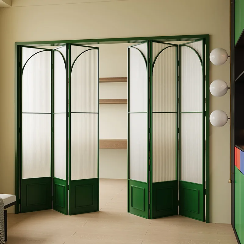Folding door Changhong glass partition door living room balcony toilet aluminum green gold folding door