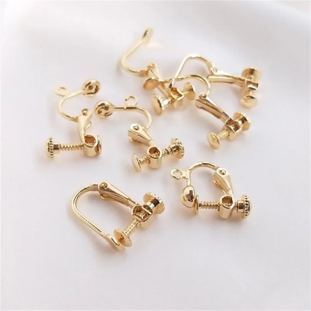 14K Gold Plated earclip is easy to use with no earhole wearable screw clip earring DIY handmade earpiece material