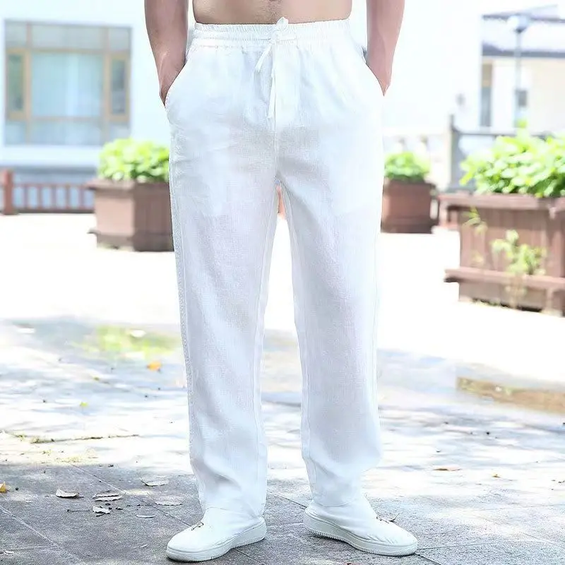 

Лето 2025 г., новые модные однотонные хлопковые брюки, мужские свободные большие удобные простые универсальные повседневные уличные спортивные штаны