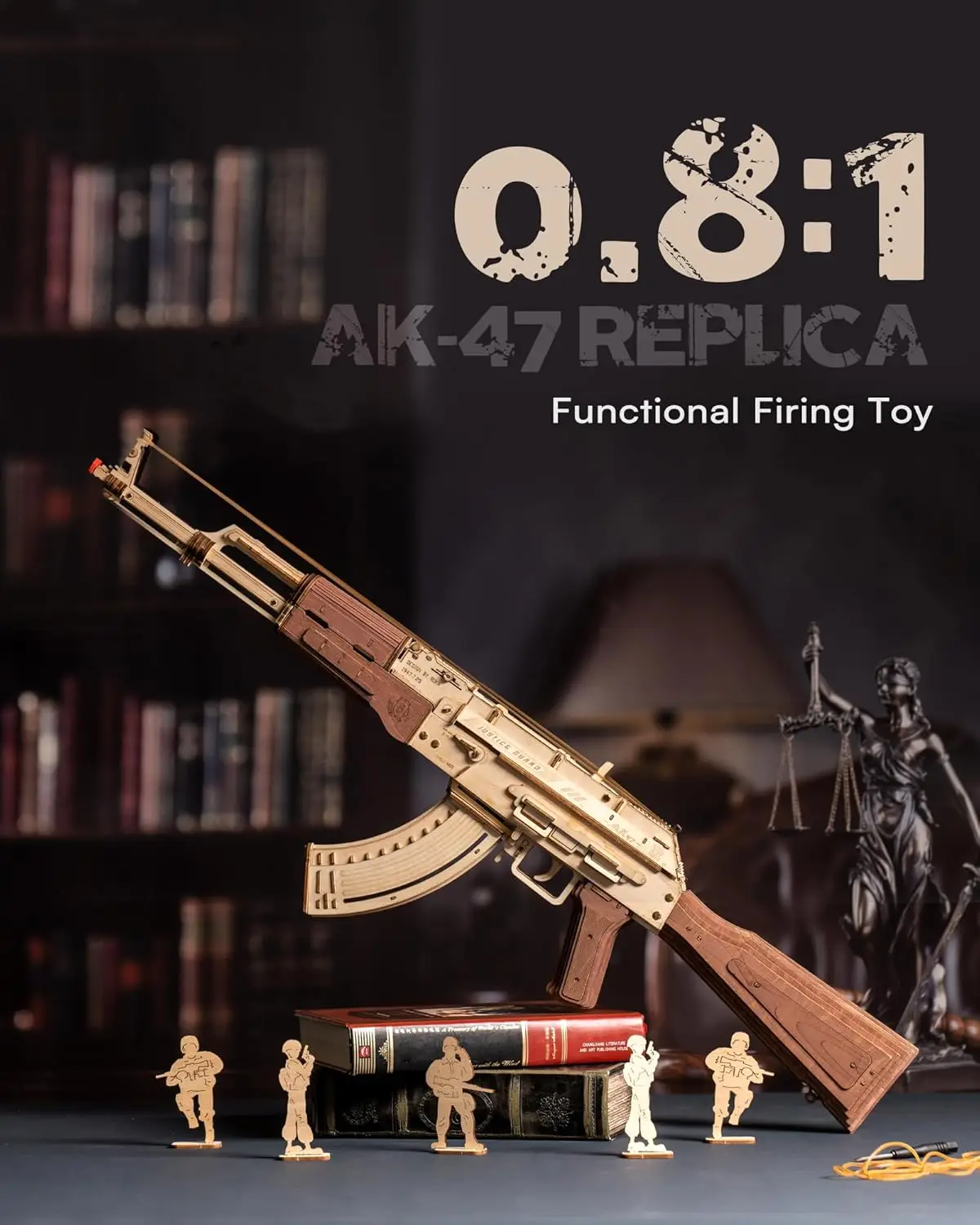 ROKR Wooden 3D Puzzle AK47 Gun Model Building Kit DIY Rubber Bands Shooter Toys Creative Holiday Gift for Boys Men Adults