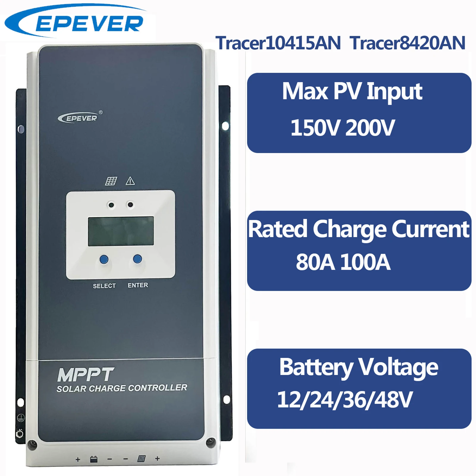 

EPEVER 80A 100A MPPT Solar Charge Controller Max PV Input 150V for Tracer10415AN 200V for Tracer8420AN Auto Identify Voltage