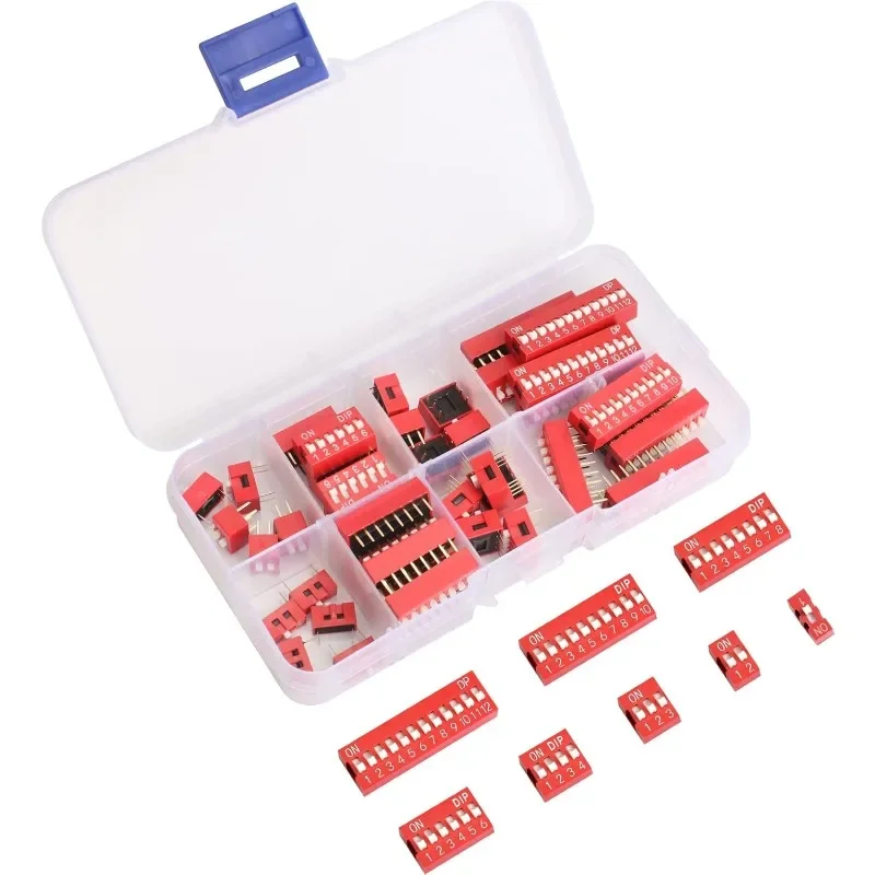 Kit surtido de interruptores Dip de tipo deslizante, 40 piezas, doble fila, módulo de 2,54mm, 1-12 posiciones para placas de pruebas de circuito