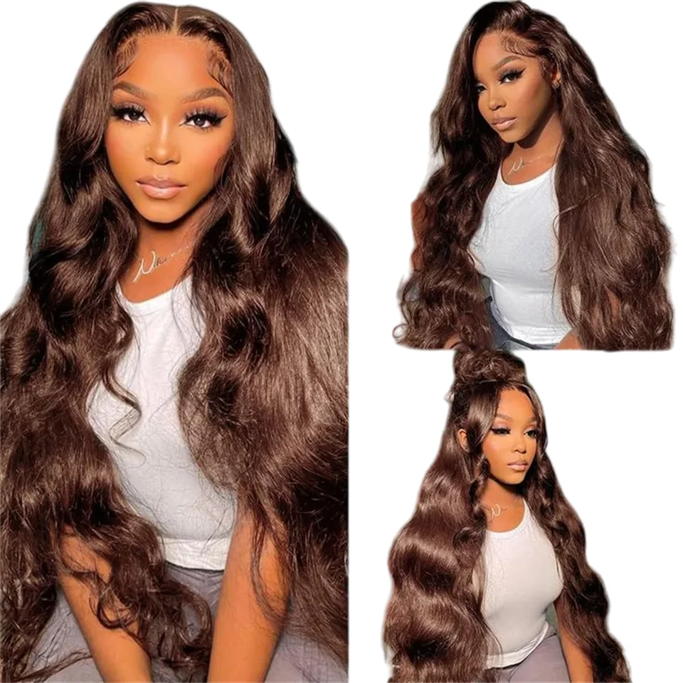 

32inch Brown Body Wave Lace Front Human Hair Wigs Preplucked Chocolate Color #4 13x4 HD Lace Glueless Body Wave Human Hair Wigs