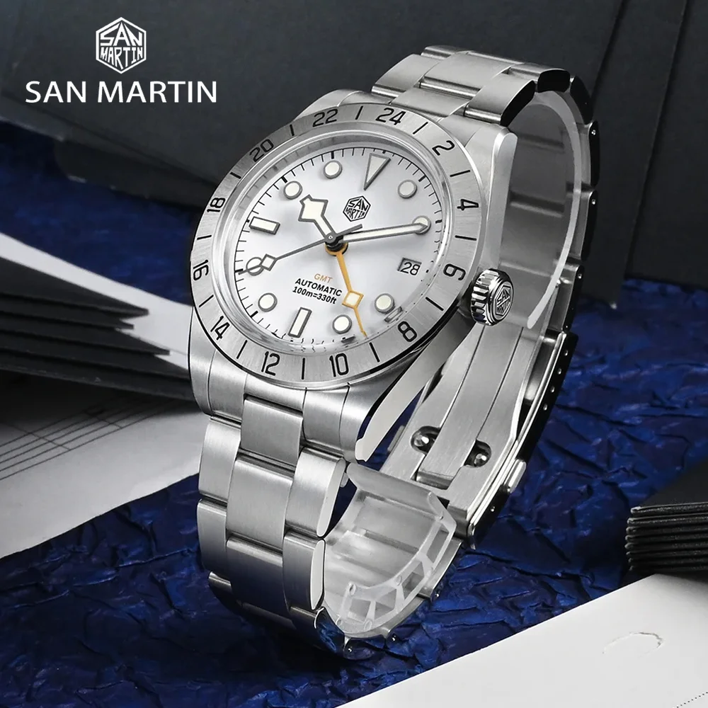 San Martin Original New 39mm Automatic Mechanical GMT Watch NH34Stainless Steel Watch Sapphire Luminous Waterproof for Men Watch