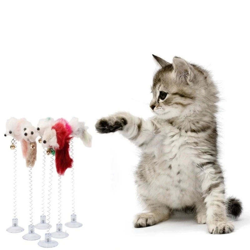 Brinquedo do gato do animal de estimação ventosa primavera mouse com sino brinquedos coloridos haste de penas bola de pelúcia sisal bola gato interativo brinquedos para animais de estimação suprimentos