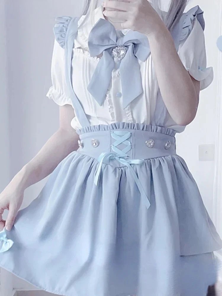 

2025 Japanese Fairy Blouse Sweet Casual All Match Y2k Aesthetic Ruffled Blusas Cute Kawaii Turn Down Collar Shirts Women Summer