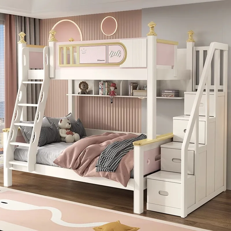 Cama doble de madera maciza para niños, camas altas y bajas, camas para madres y niños, camas combinadas de tamaño pequeño