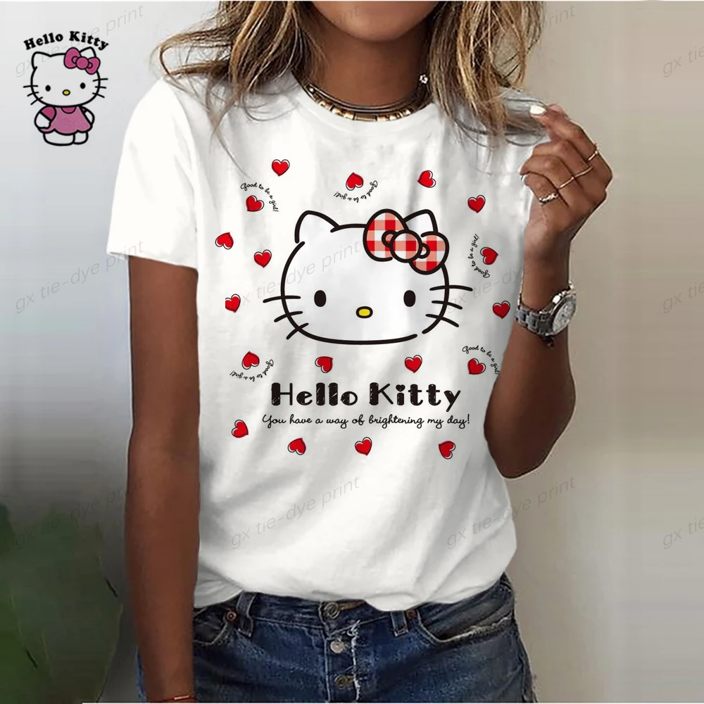 Cartoon Fashion Lovely Hello Kitty 3D Print Women Ladies Girls T-Shirt Cartoon Harajuku O Neck Short Sleeve Unisex Summer Tops