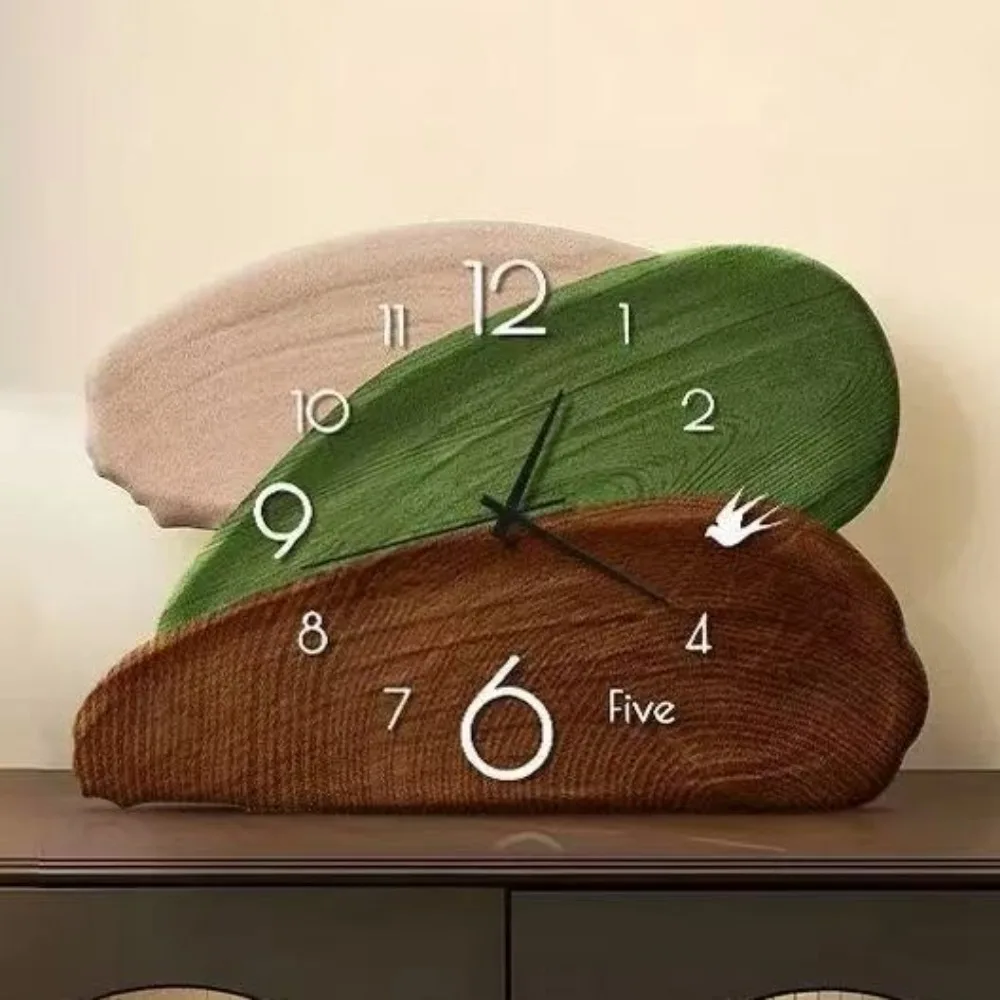Vintage Art Style Silent Clock Silent Tri Color Splicing Desktop Clocks Ornament Digital Aesthetic Wall Clocks Home Decoration
