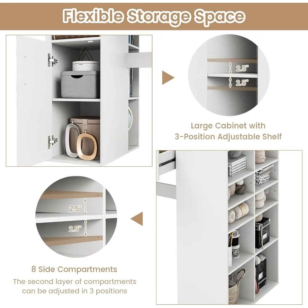 36” Counter Height Sewing Table, 53 Inch Artwork Craft Table with Open Compartments Project Center Desk Sewing Workstation