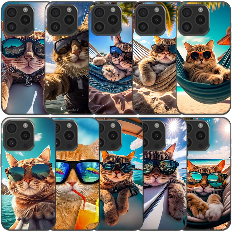 Cute Cat Wearing Sunglasses Clear Phone Case For Apple iPhone 12 13 Mini 11 14 15 16 Pro Max Cover XS MAX XR Soft