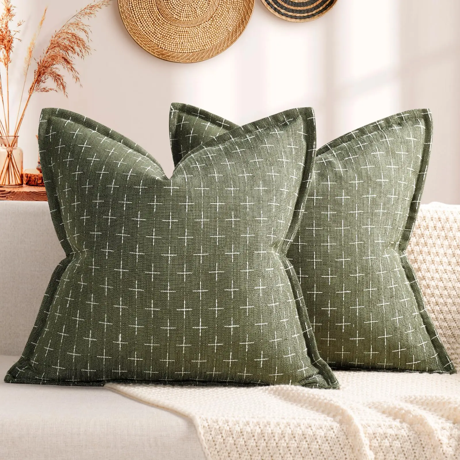 

Pillow Covers Set of 2 Soft Polyester Textured Pillow Covers with Stylish Flange Edge Cozy Farmhouse Throw Pillow for Couch Sofa