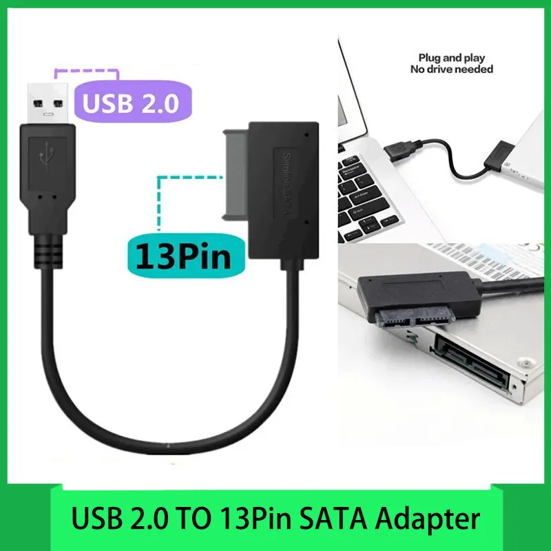 USB 2.0 To Mini Sata II 7+6 13Pin Adapter Converter Cable Steady Style for Laptop CD/DVD ROM Slimline Drive HDD USB SATA Adapter