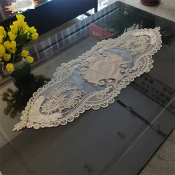 NEW Velvet Lace Embroidered European Table Runner Tablecloth Luxury Furniture Hotel Villa Office Banquet Party Weding Decoration