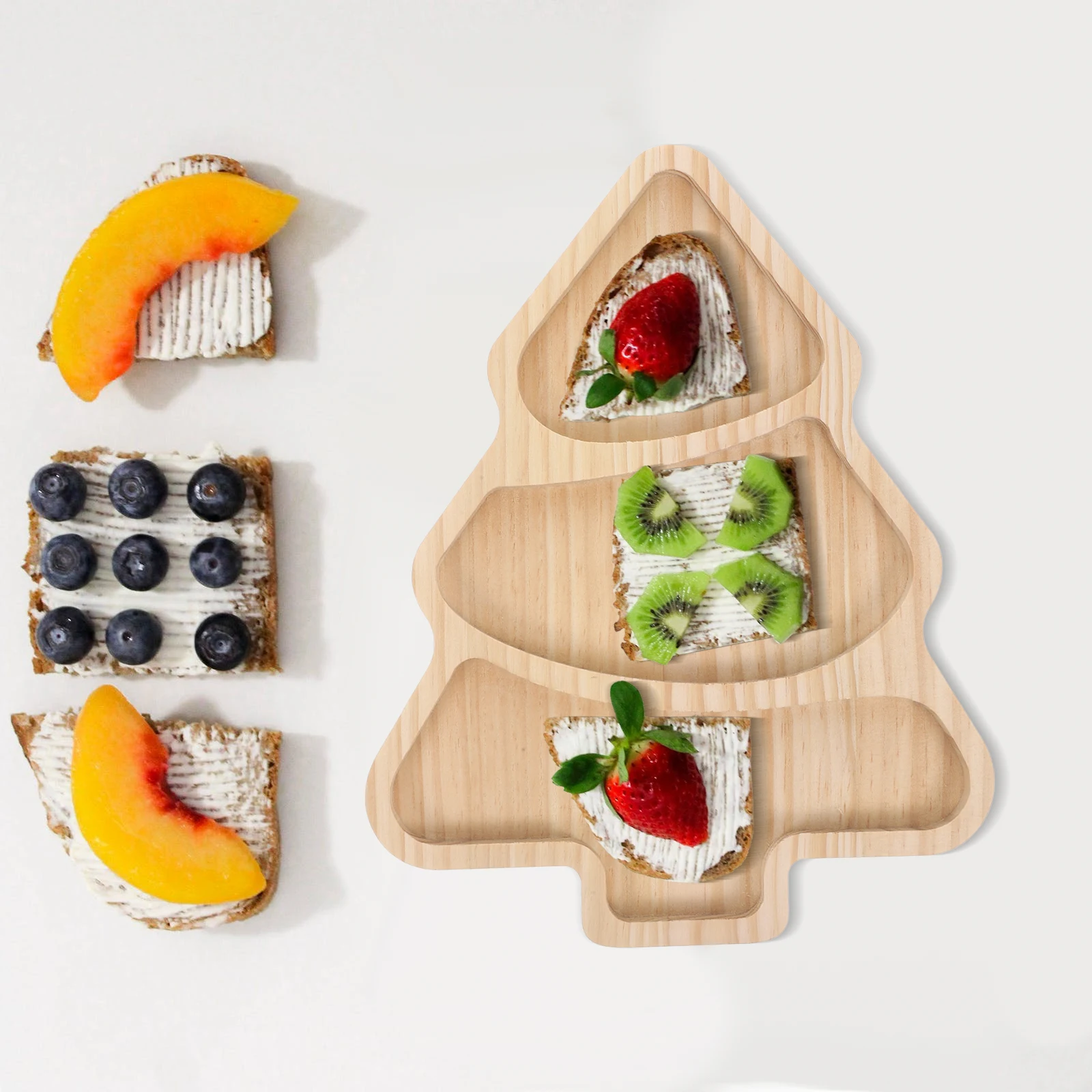 

Wooden Christmas Tree Shaped Appetizer Tray Sushi Serving Plate Japanese Sashimi Snack Dessert Candy Dish Party Food Platter