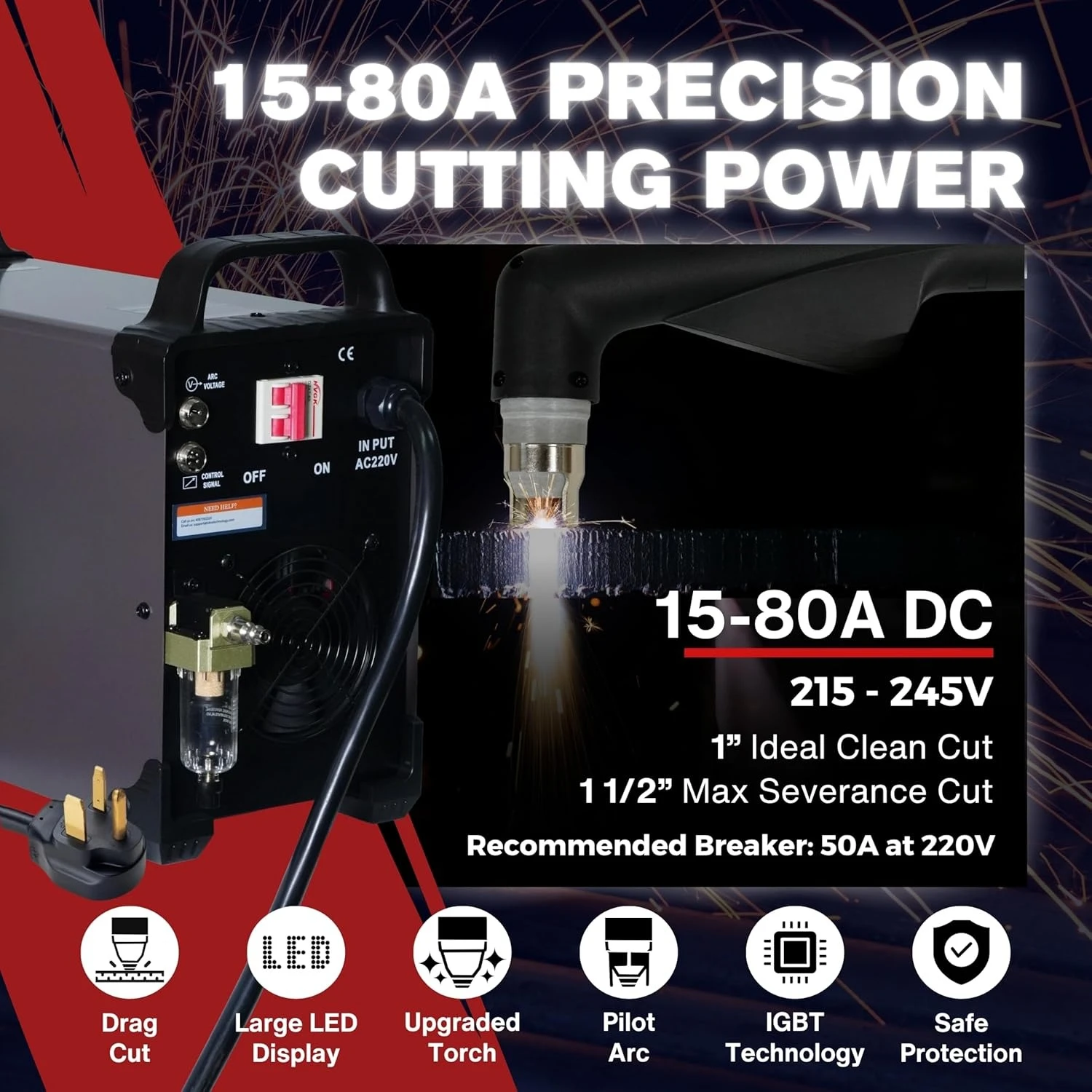 قاطع بلازما بقوس تجريبي غير يعمل باللمس من ZZW، تمكين قطع السحب، قطع نظيف 3/4 بوصة 19 مم، قطع قطع قطع 1 بوصة 25 مم، معدن تشغيل قوس غير HF