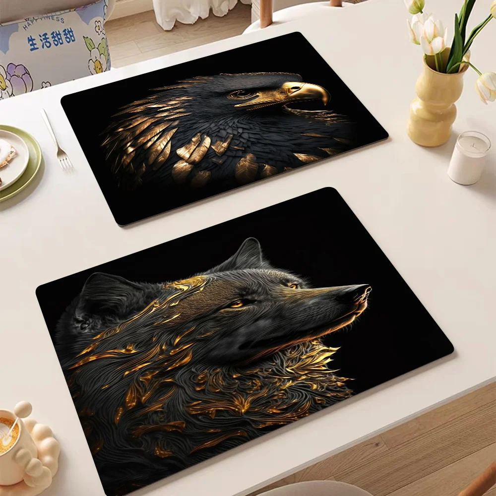 

Black Gold Eagle Lion Canvas Painting Metal Kitchen Tableware Dish Drying Mats Desk Drain Pad Heat Resistant Top Mat Non-slip