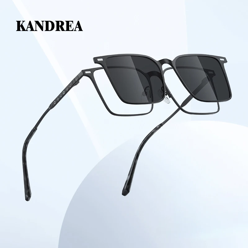

KANDREA квадратные модные резные очки на дужках, алюминиево-магниевые солнцезащитные очки, поляризационные винтажные очки ночного видения 7049