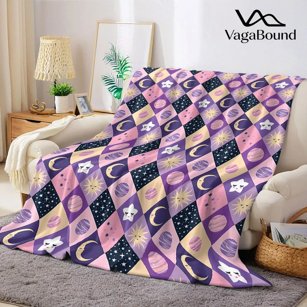 Pastel Space Argyle Check Flannel Blanket Warm Soft Halloween Christmas Decorative Couch Warm Cozy All-Season Gift