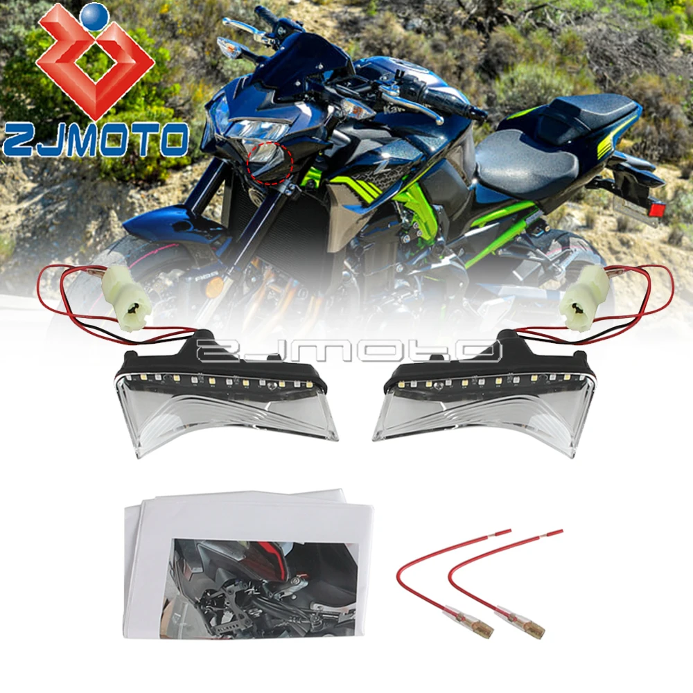 

Motorcycle LED Front Daytime Running Lights Headlight Left Right Turn Signals Light For Kawasaki Z900 2020-24 Plastic Clear Lens