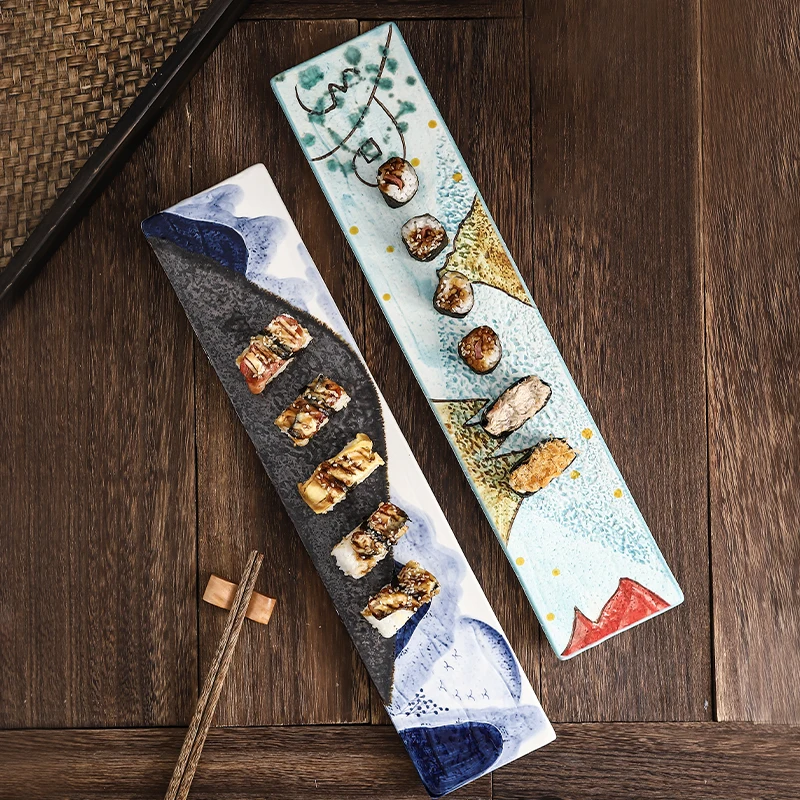 Japanese sushi long plate fish plate vegetable plate salmon sashimi inventory heart cake snack  commercial