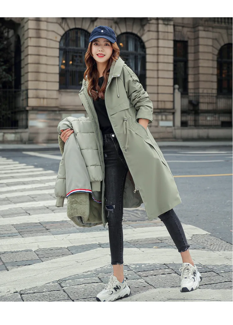 Women Hooded Parkas Coats Long Jackets Solid Detachable Big Fur Lenth Collar Zipper Drawstring Slim Fit Thick Casual 2025 Winter