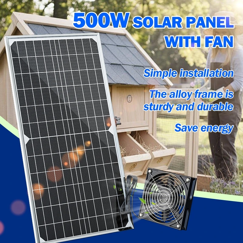 Solar Powered Dual Weatherproof Fan Kit - 1pc Solar Panel for Chicken Coop/Greenhouse/Shed/Pet House/Window Exhaust - Insulation