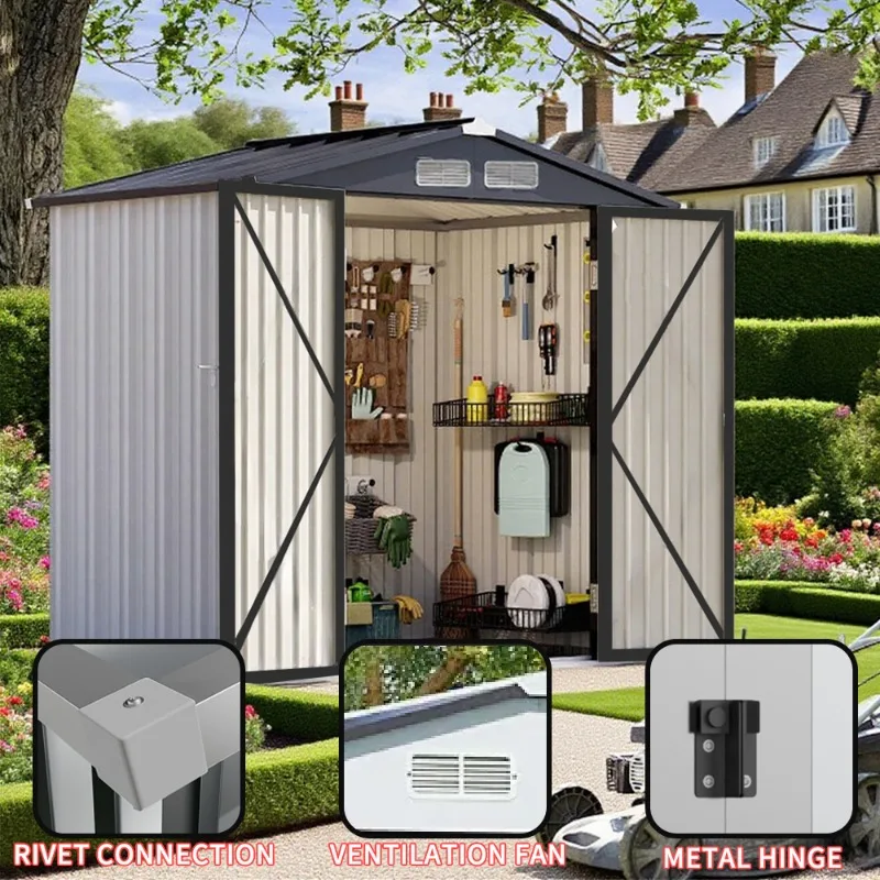 Wholesale 6FTx5FT Outdoor House Tool Storage Galvanized Steel Warehouse Storage Building for Rack for Backyard and Patio Use