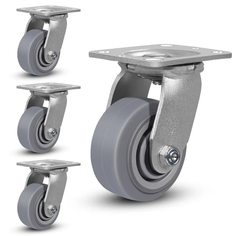 Heavy Duty Industrial Casters Set of 4 Thermoplastic Rubber Wheels for Hotel Hospital School Carts 1400 LBS Swivel